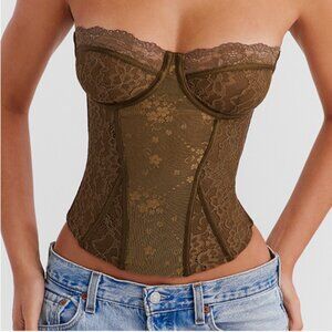 MistressRocks - OLIVE GREEN LACE UNDERWIRED CORSET